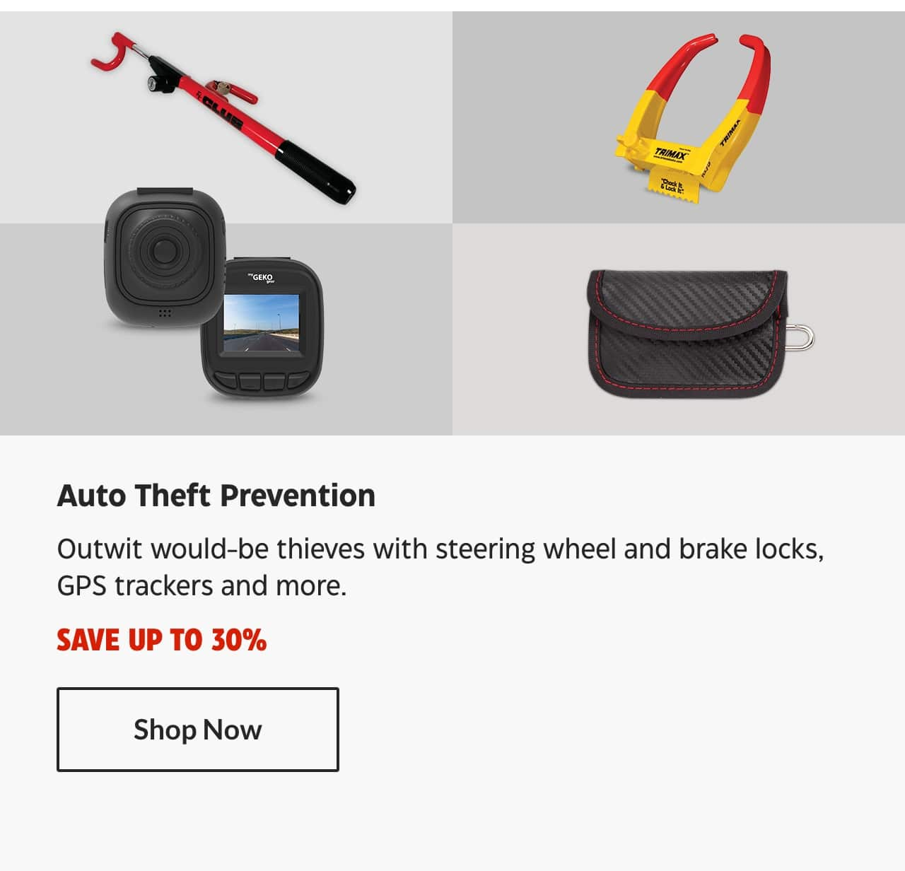 Auto Theft Prevention. Outwit would-be thieves with steering wheel and brake locks, GPS trackers and more. Save up to 30%. Shop Now.