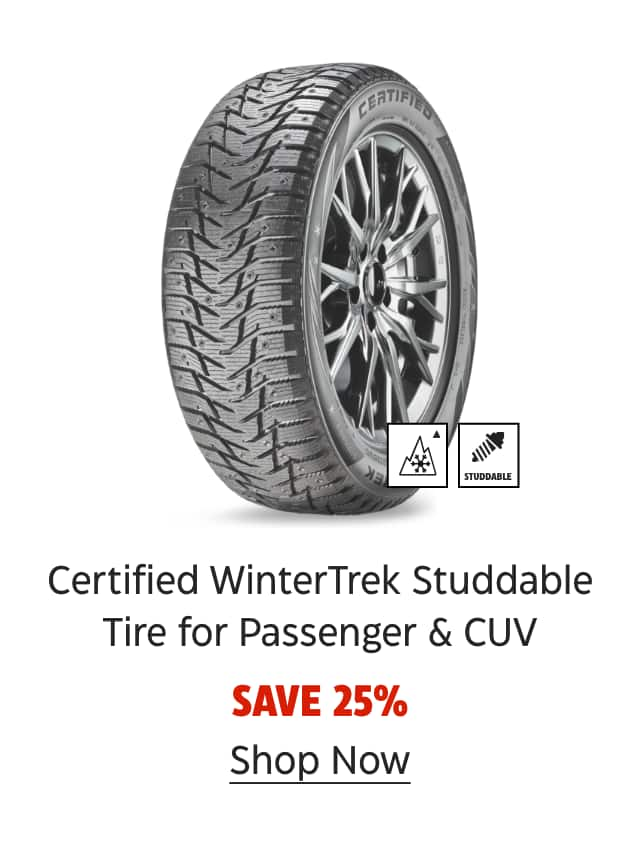 Certified WinterTrek Studdable Tire for Passenger & CUV. Save 25%. Shop Now.