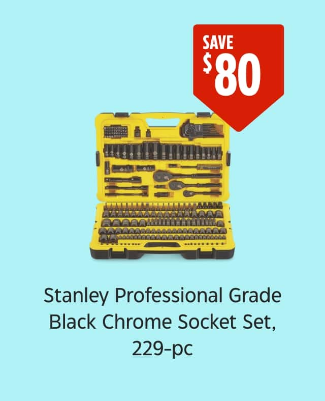 Save $80. Stanley Professional Grade Black Chrome Socket Set, 229-piece.