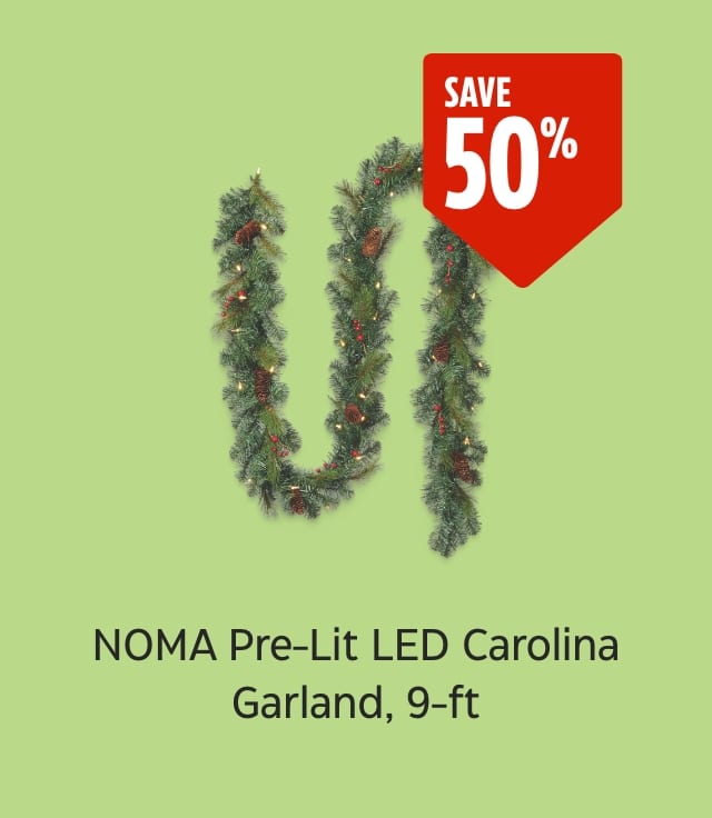 Save 50%. NOMA Pre-Lit LED Carolina Garland, 9-feet.