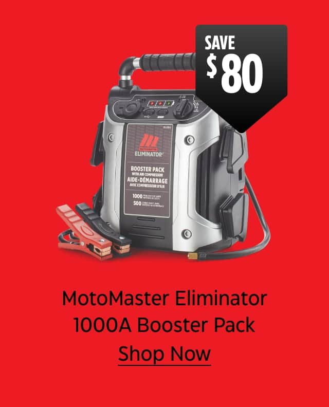 Save $80. MotoMaster Eliminator 1000A Booster Pack. Shop Now.