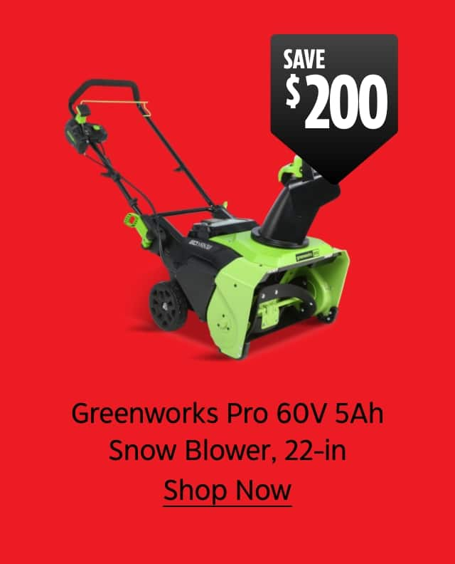 Save $200. Greenworks Pro 60-volt 5Ah Snow Blower, 22-inch. Shop Now.