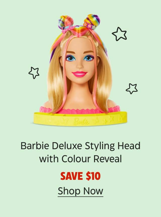 Barbie Deluxe Styling Head with Colour Reveal. Save $10. Shop Now.