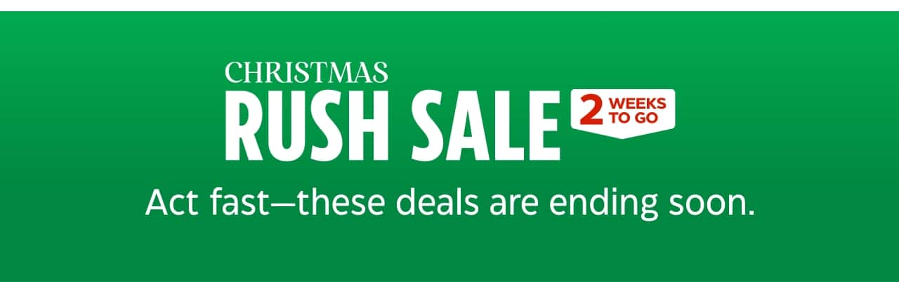 Christmas Rush Sale. 2 Weeks to Go. Act fast—these deals are ending soon.