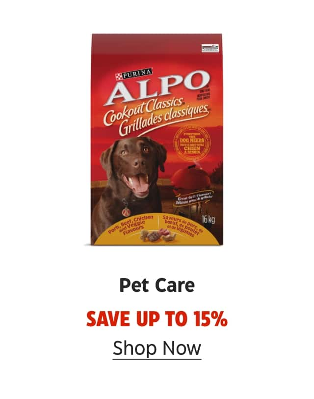 Pet Care. Save up to 15%. Shop Now.