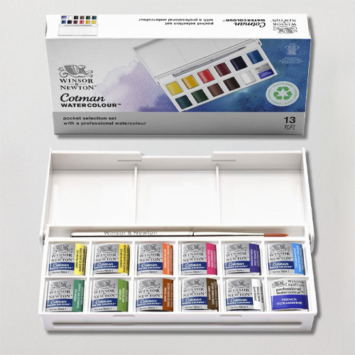 Winsor & Newton Cotman Watercolour (Including 1 Artist's Quality) Sketchers Pocket Box of 12 Half Pan