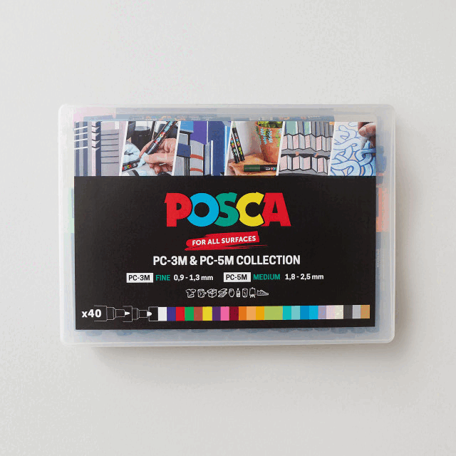 Posca Marker Cass Art Exclusive 40th Anniversary PC-3M & PC-5M Box Assorted Colours Set of 40