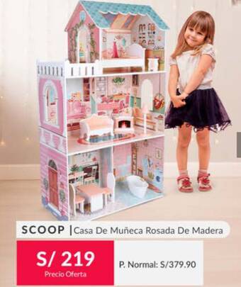 Scoop casa de muñeca rosada de madera