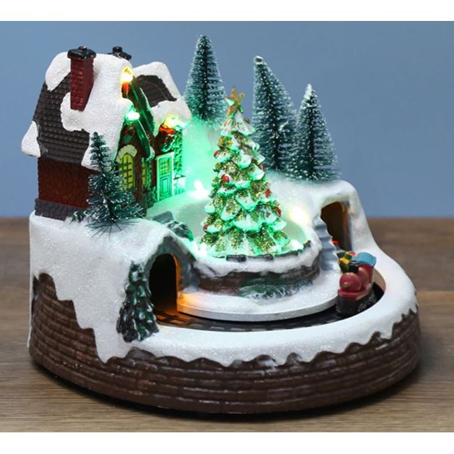 Διακοσμητικό Χριστουγεννιάτικο Χιονισμένο Φωτιζόμενο χωριό με σιδηρόδρομο και μουσική Διακοσμητικό Χριστουγεννιάτικο Χιονισμένο Φωτιζόμενο χωριό με σιδηρόδρομο και μουσική