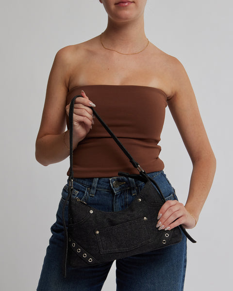 Image of Ashley Black Denim Shoulder Bag