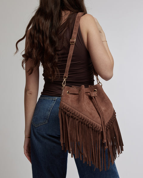 Image of Chocolate Giselle Fringe Bucket Bag