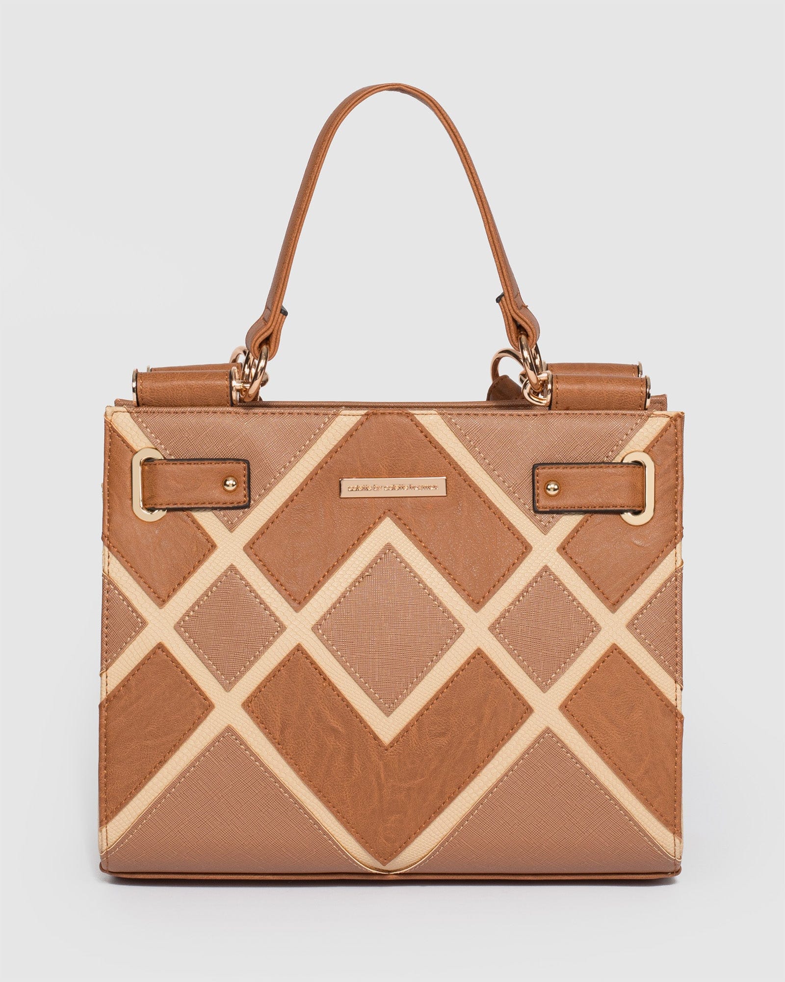 Image of Tan Stephanie Diamond Square Tote Bag