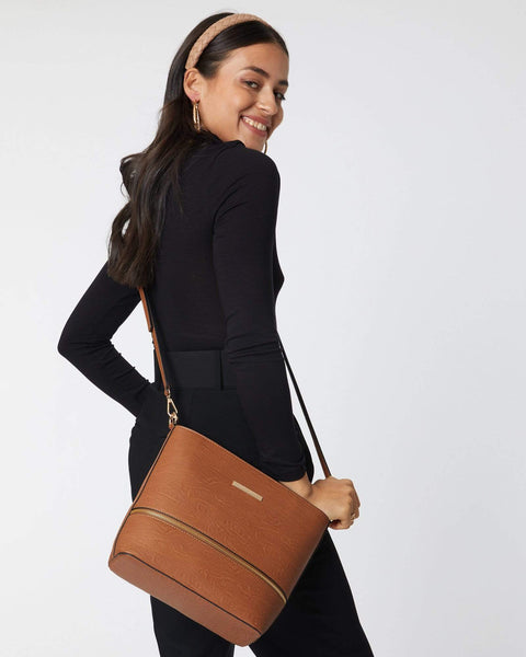 Image of Tan Pia Tassel Medium Crossbody Bag