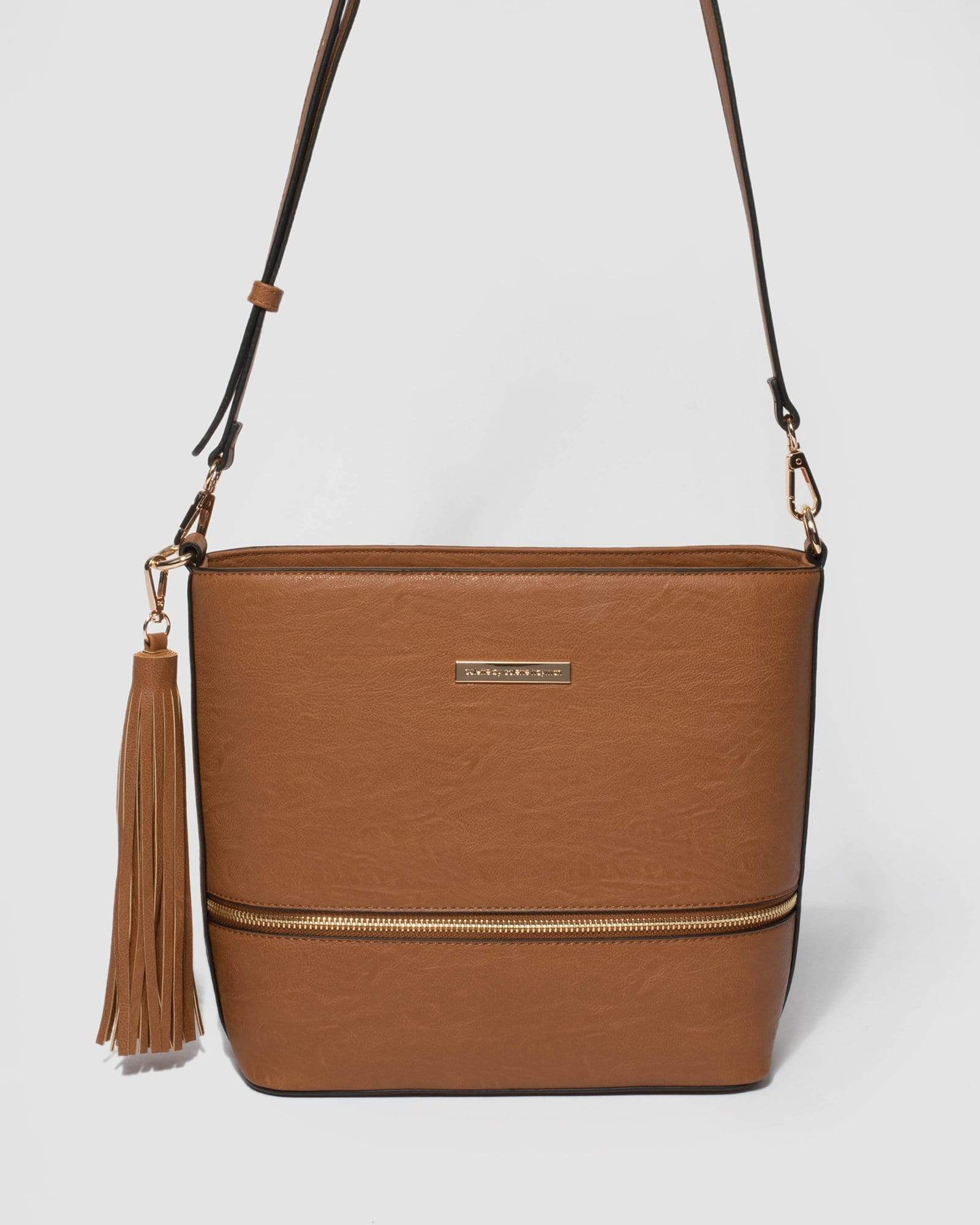 Image of Tan Pia Tassel Medium Crossbody Bag