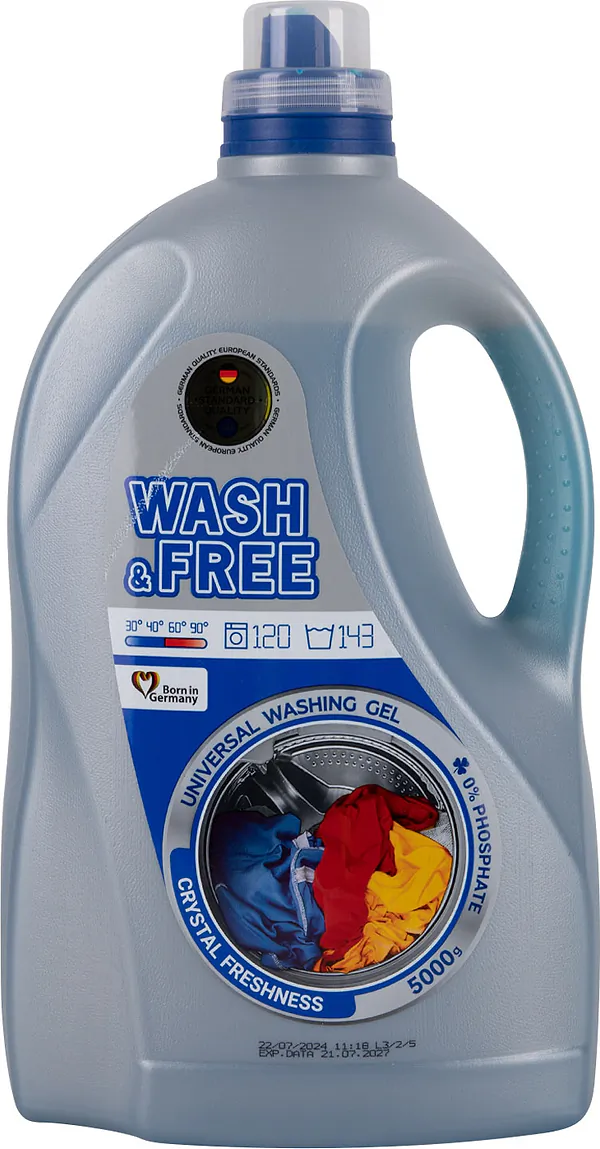 Гель для прання WASH & FREE універсальний 5000 г, 143 циклу