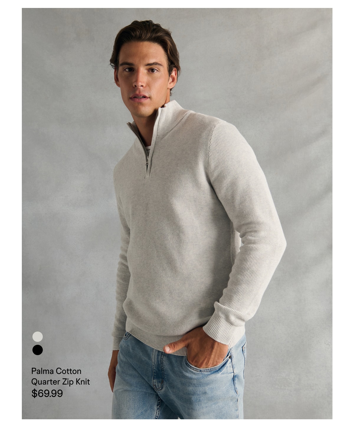 Ice Grey Palma Cotton Quarter Zip Knit