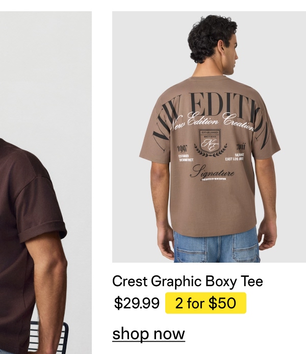 Light Brown Crest Graphic Boxy Crew Neck Tee