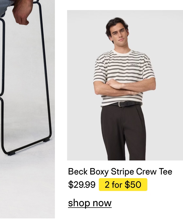 Ecru Beck Boxy Stripe Crew Neck Tee