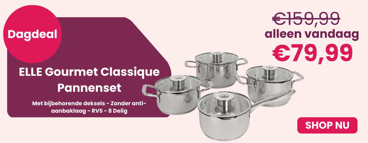 Dagdeal ELLE Gourmet Classique Pannenset met bijbehorende deksels - Zonder anti-aanbaklaag - RVS - 8 Delig