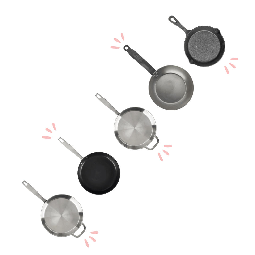 Koekenpannen in verschillende materialen