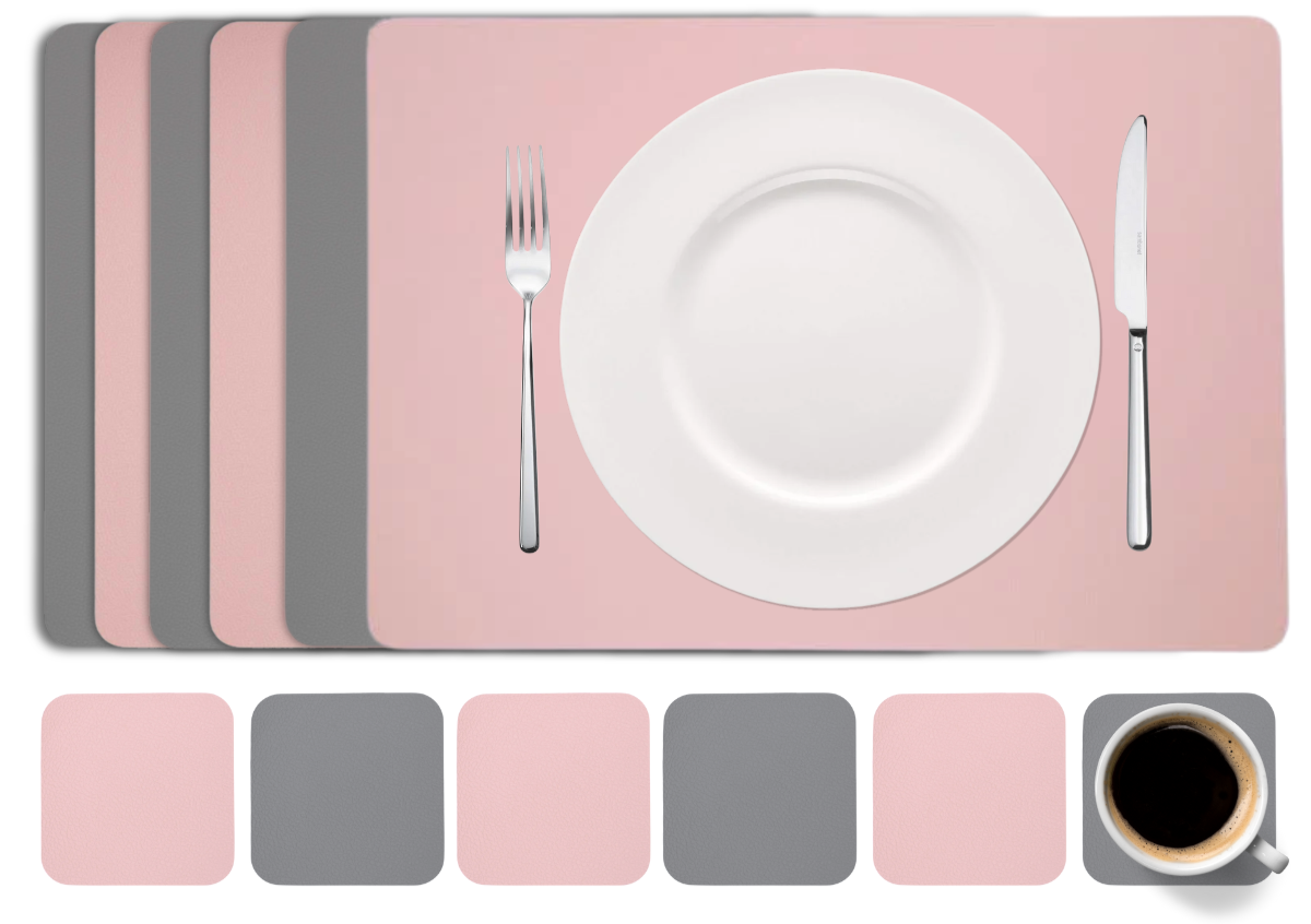 Image of Cookinglife 6 Placemats + Onderzetters Roze / Grijs