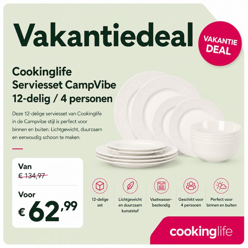 Vakantiedeal Cookinglife serviesset CampVibe 12-delig