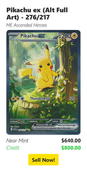 Sell your Pikachu ex (Alt Full Art) - 276/217 for $640 today!