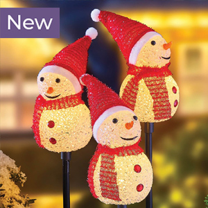 Set of 3 Light-Up Snowman Stakes