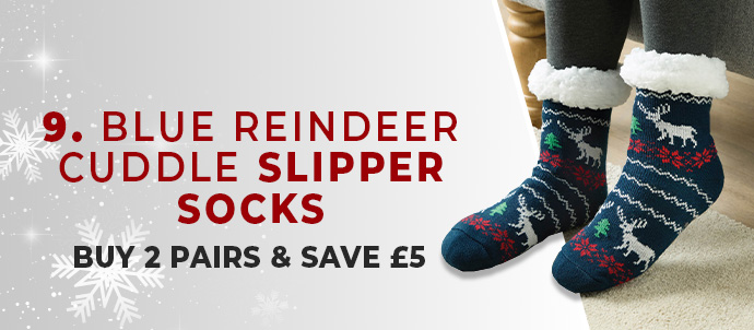 Blue Reindeer Cuddle Slipper Socks - Buy 2 & Save £5