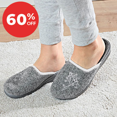 Grey Embroidered Felt Slippers