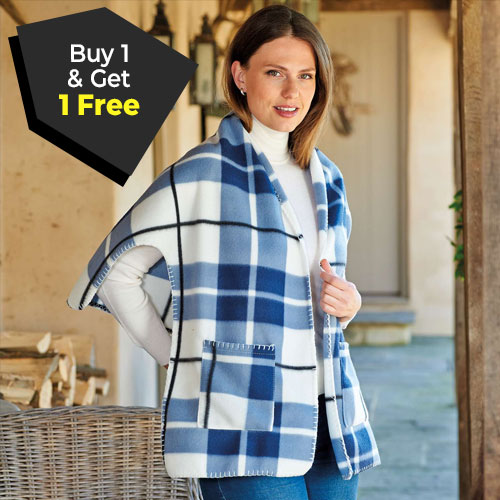 Shawl Wrap Blue/Red Check - Buy 1 Get 1 Free