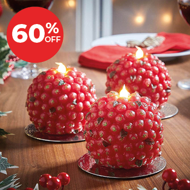 LED Wax Berry Christmas Candles Pack of 3
