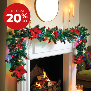 2.7m Poinsettia & Bauble Garland