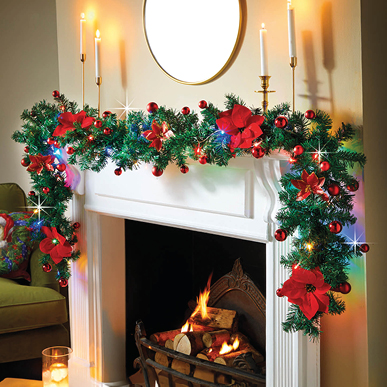 2.7m Poinsettia & Bauble Garland