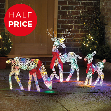 3-Piece Light-Up Reindeer Family with Multi-Coloured Lights