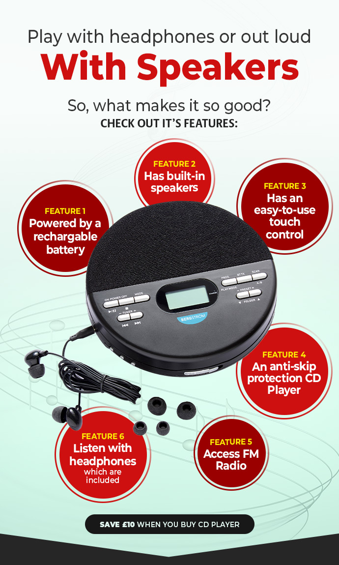Aurora Portable CD/Radio Player with Built-In Speakers