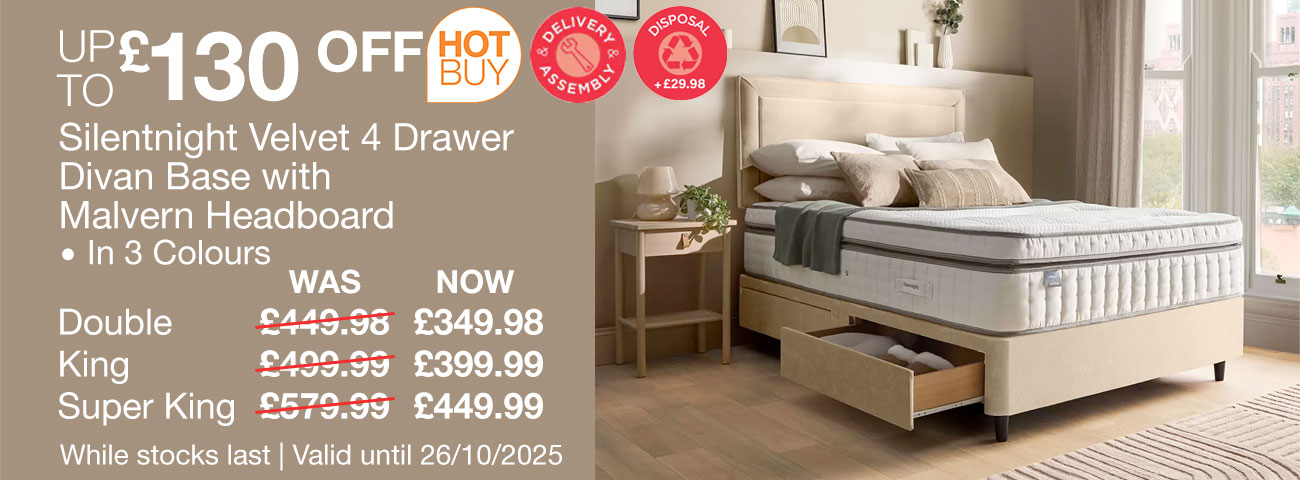 silentnight velvet 4 drawer divan base