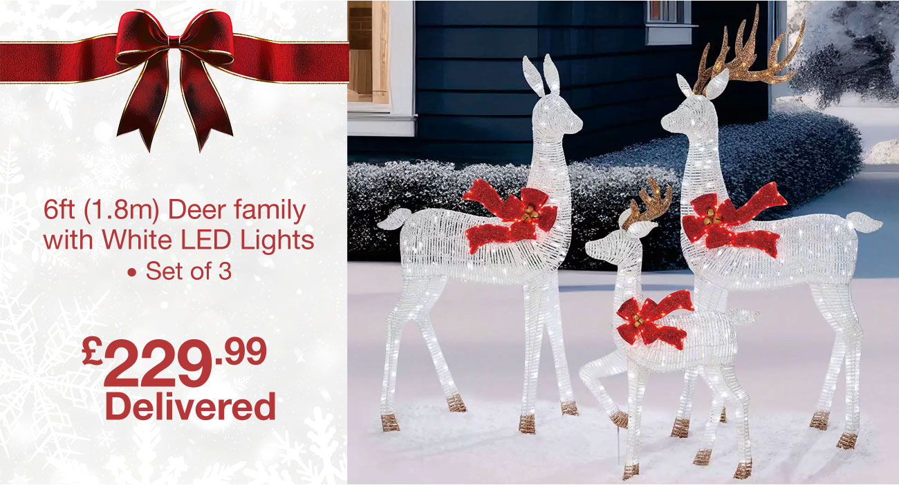 6ft deer family with white led lights