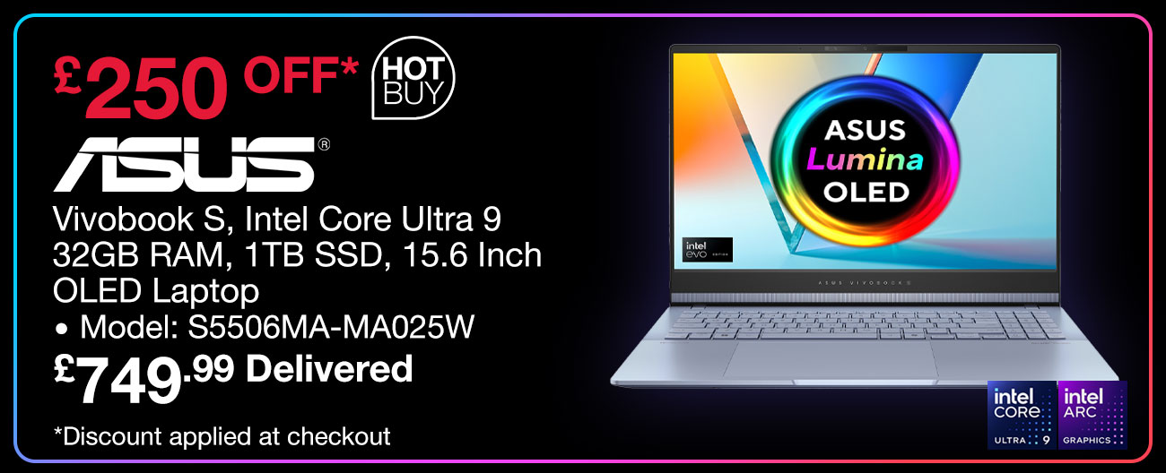 ASUS Vivobook S, Intel Core Ultra 9, 32GB RAM, 1TB SSD, 15.6 Inch OLED Laptop