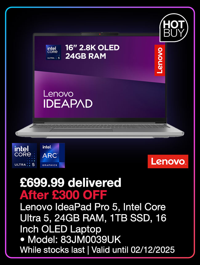 Lenovo IdeaPad Pro 5, Intel Core Ultra 5, 24GB RAM, 1TB SSD, 16 Inch OLED Laptop