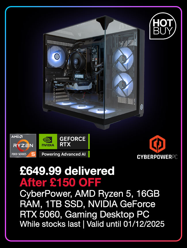 CyberPower, AMD Ryzen 5, 16GB RAM, 1TB SSD, NVIDIA GeForce RTX 5060, Gaming Desktop PC