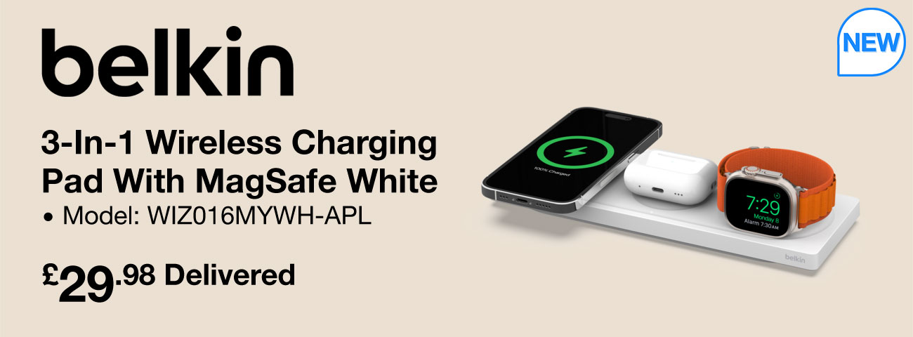 Belkin 3-In-1 Wireless Charging Pad With MagSafe White