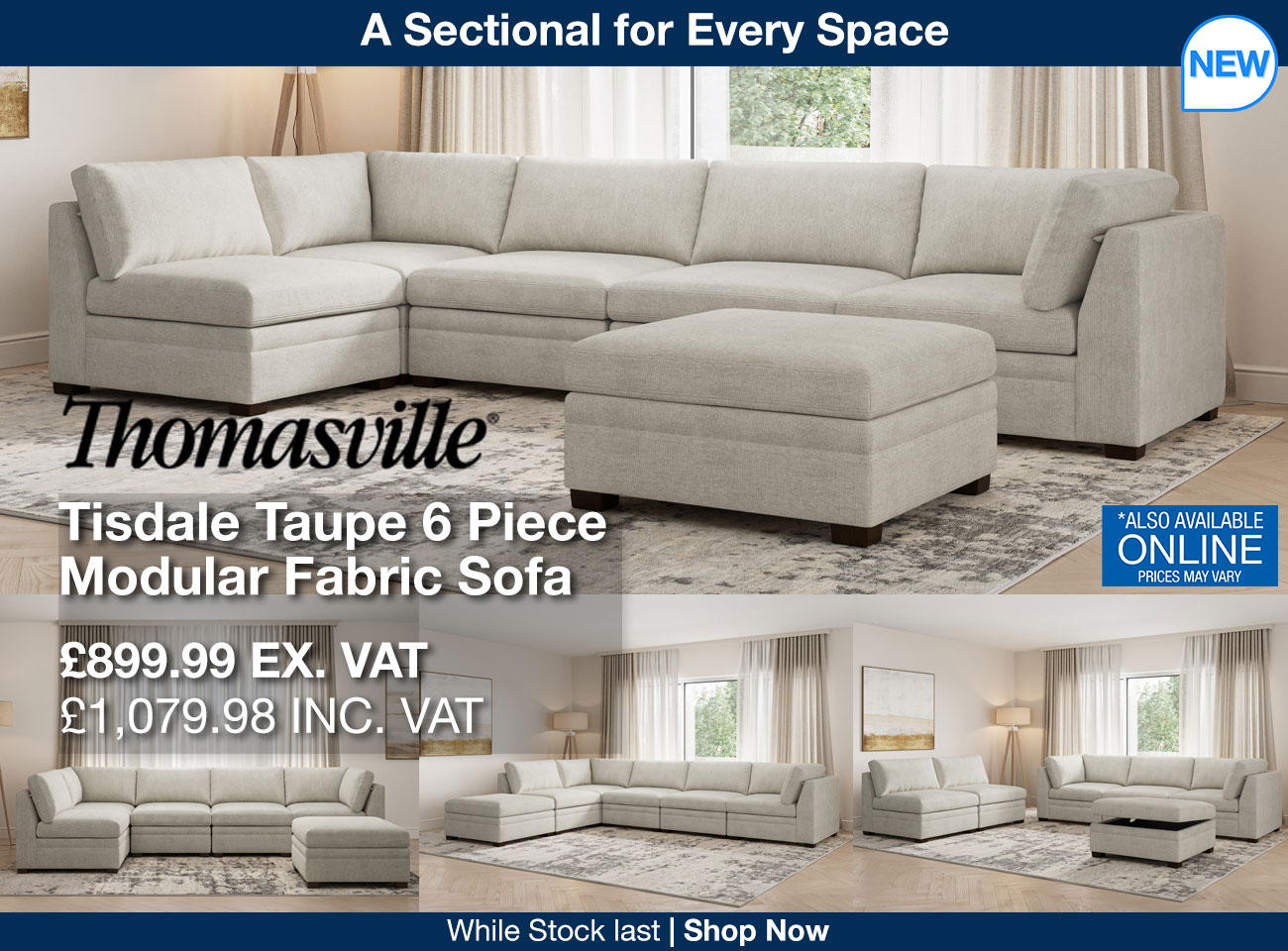 Thomasville Tisdale Taupe 6 Piece Modular Fabric Sofa