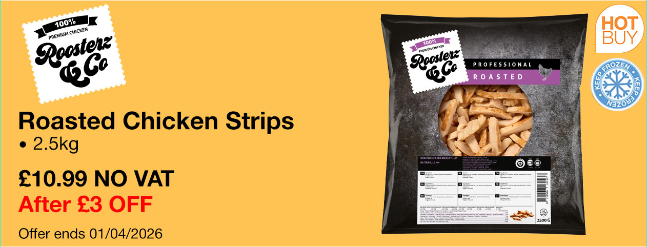 Roosterz & Co Roasted Chicken Strips, 2.5kg