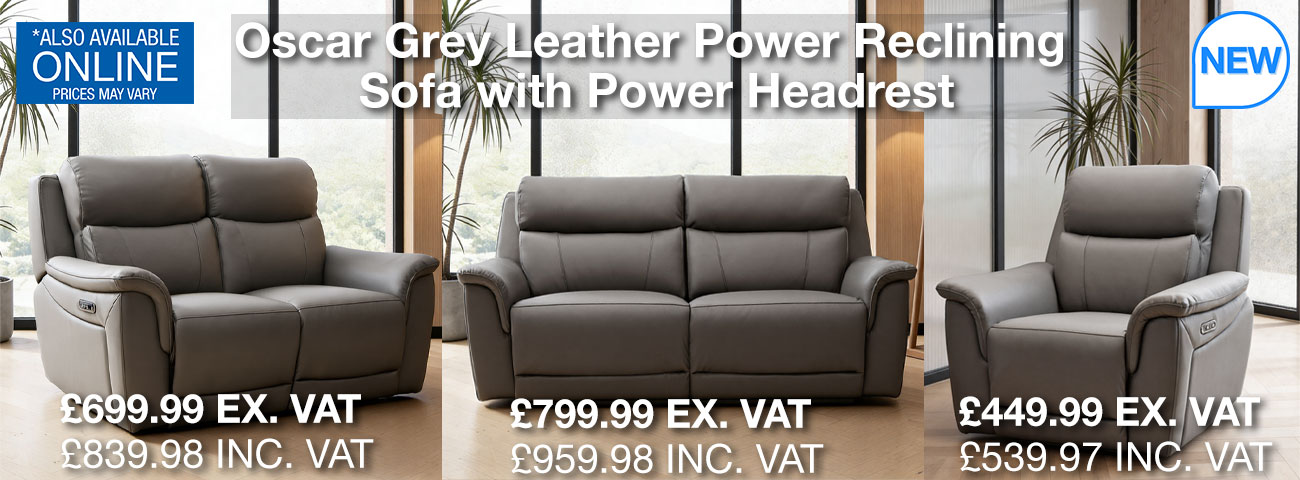 Oscar Grey Leather Power Reclining Sofa with Power Headrest