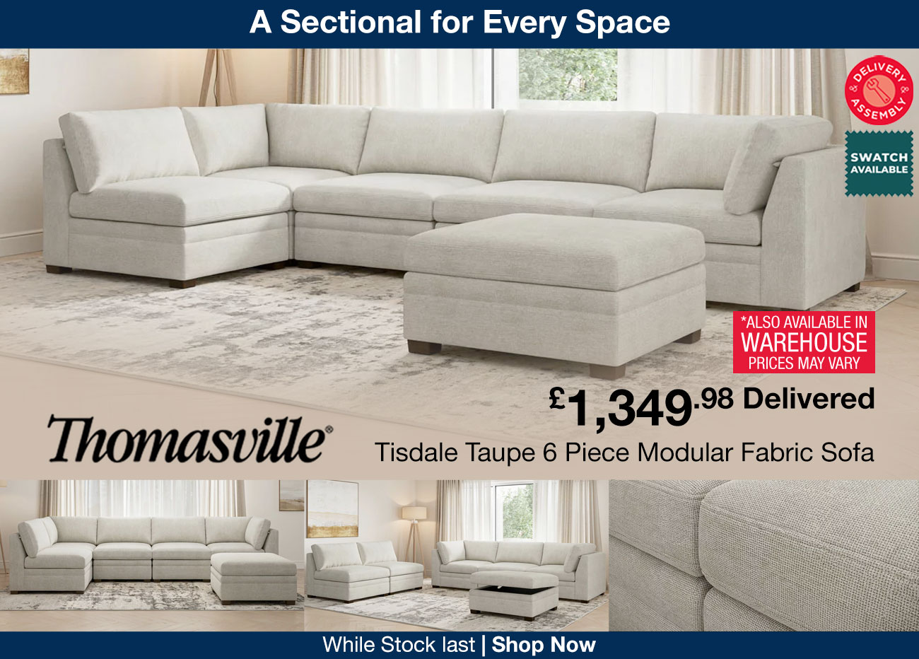 thomasville tisdale taupe modular fabric sofa