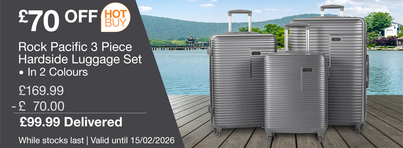 rock pacific 3 piece hardside luggage set