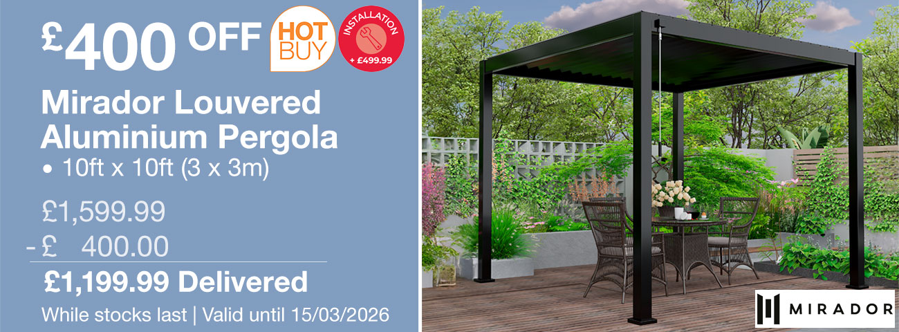 Mirador 10ft x 10ft (3 x 3m) Louvered Aluminium Pergola