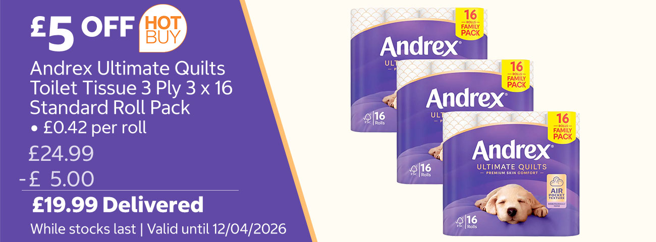Andrex Ultimate Quilts Toilet Tissue 3 Ply 3 x 16 Standard Roll Pack