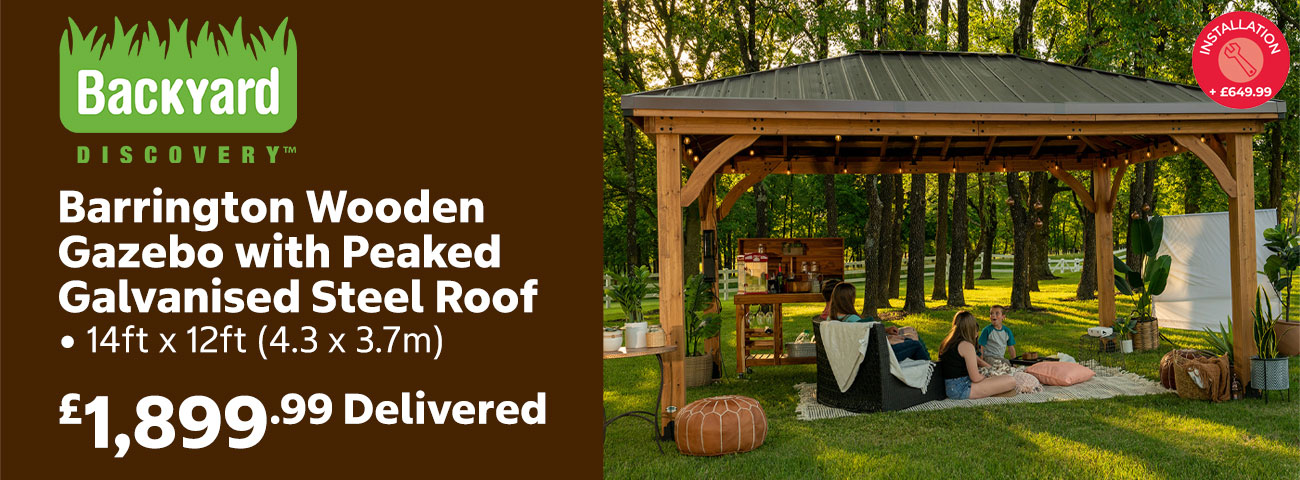 Backyard Discovery Barrington 14ft x 12ft (4.3 x 3.7m) Wooden Gazebo with Peaked Galvanised Steel Roof